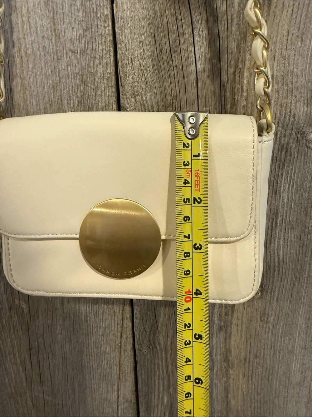 Isaac Mizrahi Cream Crossbody Bag with Gold Accent - Shoulder Purse-Small - Picture 8 of 11